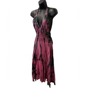 Tropical Pink and Black Tie-Dye Dress
